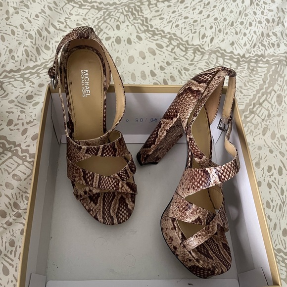 Women's MK brown Snakeskin Platform Heels - Picture 2 of 6